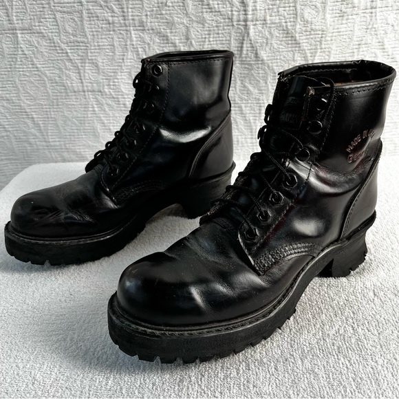 Georgia Boots Mens 7 Womens 8 Black Leather Lace Up Soft Toe Logger Work Sawyer - Picture 3 of 16